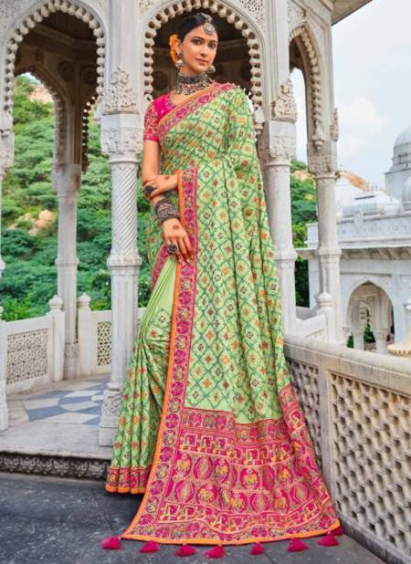 Pista Colour M N KACCHI WORK 2 Heavy Wedding Wear Fancy Designer Saree Collection 5902